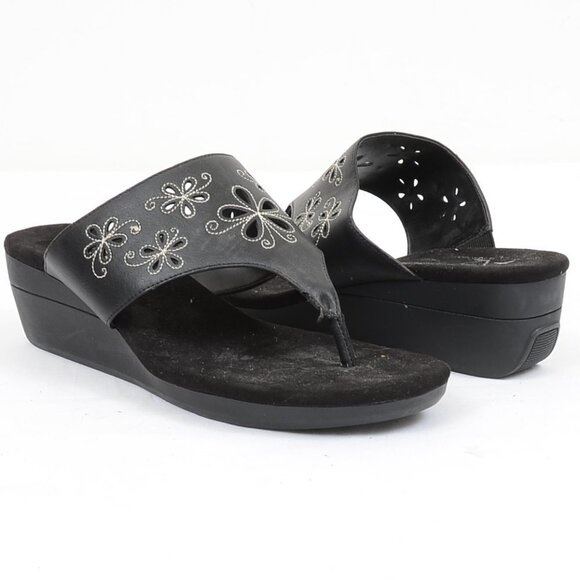 A2 By Aerosoles Air Flow Black Women's Size 9M Wedge Thong Sandals - Picture 2 of 7
